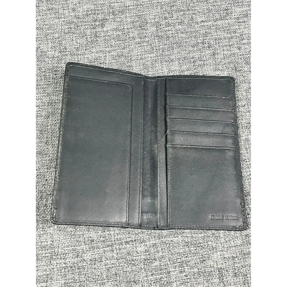 English Leather Mens Black Genuine Leather Long Bifold Secretary Wallet Slim
